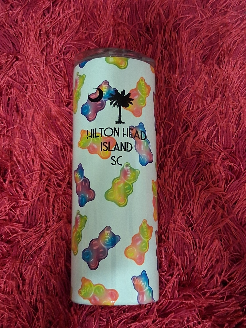 White Multi-Color Gummy Bear Hilton Head Island Travel Tumbler
